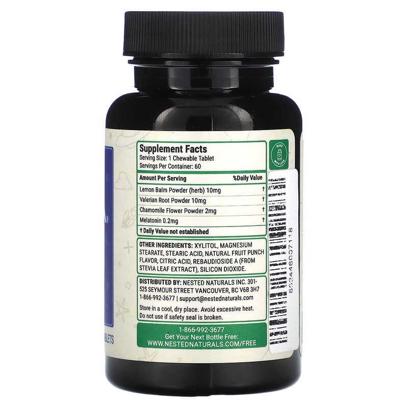 Nested Naturals Luna Kids Sleep Aid Tropical Berry 60 Chewable Tablets 2 Thành phần vi chất của Nested Naturals Luna Kids Sleep Aid Tropical Berry 60 Chewable Tablets 852446007118