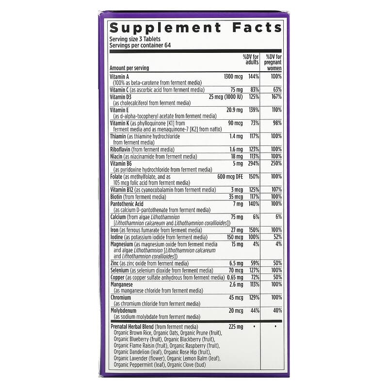New Chapter Advanced Perfect Prenatal Multivitamin 192 Vegetarian Tablets 2 Thành phần vi chất của New Chapter Advanced Perfect Prenatal Multivitamin 192 Vegetarian Tablets 727783003171