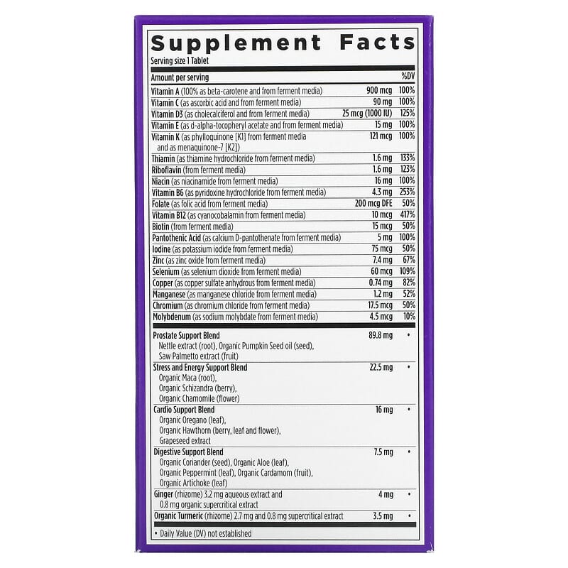 New Chapter Every Man's One Daily 40+ Multivitamin 48 Vegetarian Tablets 2 Thành phần vi chất của New Chapter Every Man's One Daily 40+ Multivitamin 48 Vegetarian Tablets 727783003706