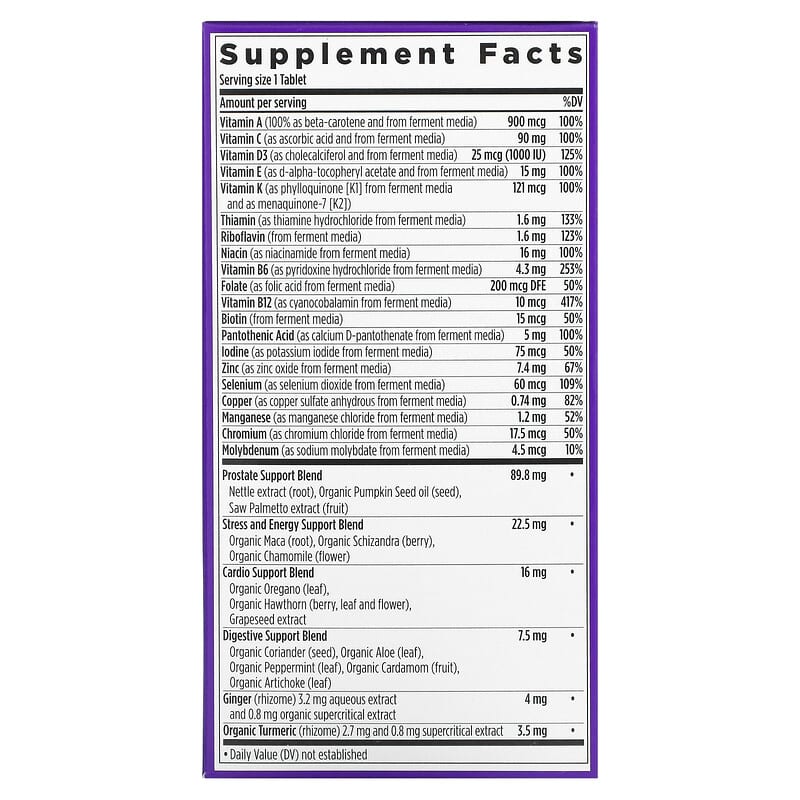 New Chapter Every Man's One Daily 40+ Multivitamin 72 Vegetarian Tablets 2 Thành phần vi chất của New Chapter Every Man's One Daily 40+ Multivitamin 72 Vegetarian Tablets 727783003713