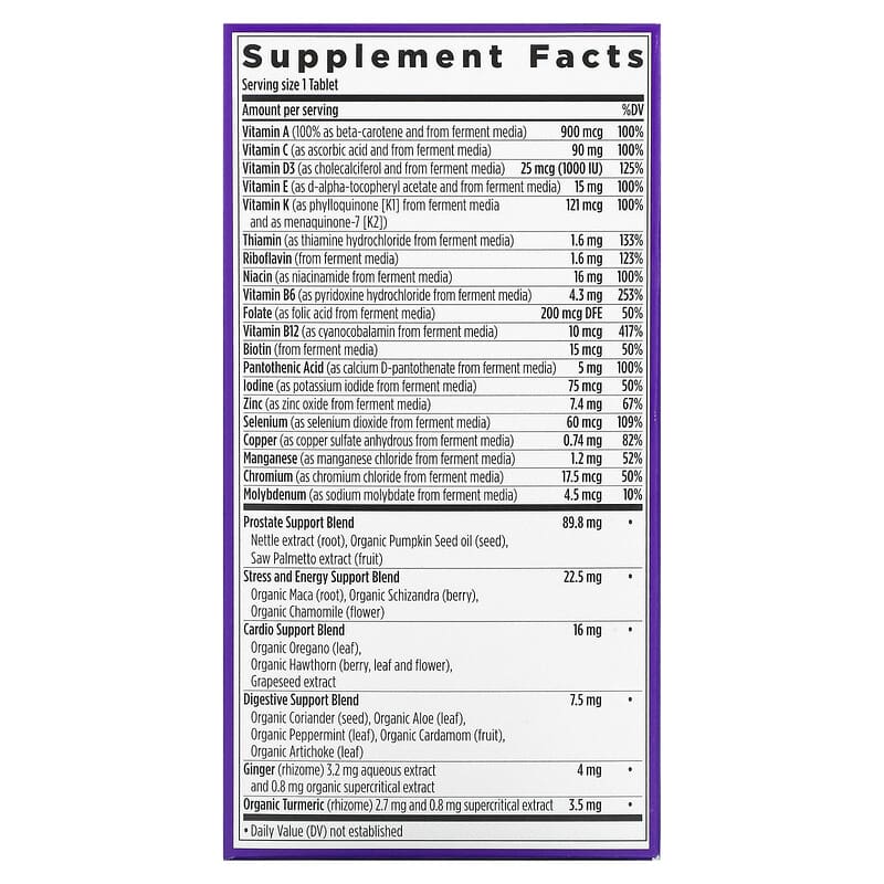 New Chapter Every Man's One Daily 40+ Multivitamin 96 Vegetarian Tablets 2 Thành phần vi chất của New Chapter Every Man's One Daily 40+ Multivitamin 96 Vegetarian Tablets 727783003737