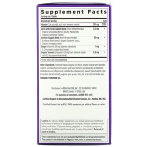 Thành phần vi chất của New Chapter Fermented Activated C Complex 180 Vegetarian Tablets 727783006318