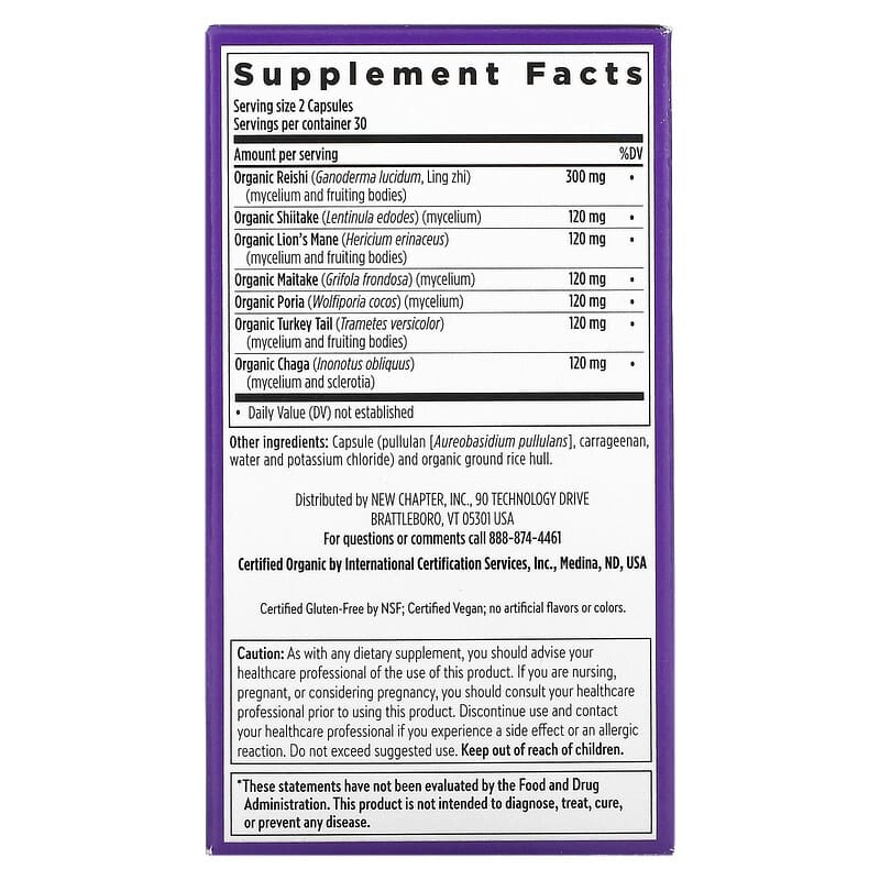 New Chapter Immune Support Reishi & Shiitake Mushroom Blend 60 Vegan Capsules 2 Thành phần vi chất của New Chapter Immune Support Reishi & Shiitake Mushroom Blend 60 Vegan Capsules 727783002303