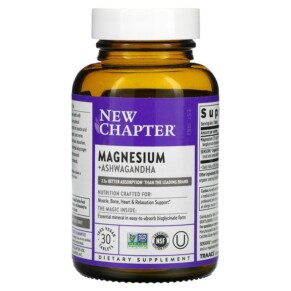 Thực phẩm chức năng New Chapter Magnesium + Ashwagandha 30 Vegan Tablets 727783902405