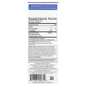 Thành phần vi chất của New Chapter On-The-Go Immune Defense Elderberry Powder + Honey 15 Packets 0.08 oz (2.25 g) Each 727783902719