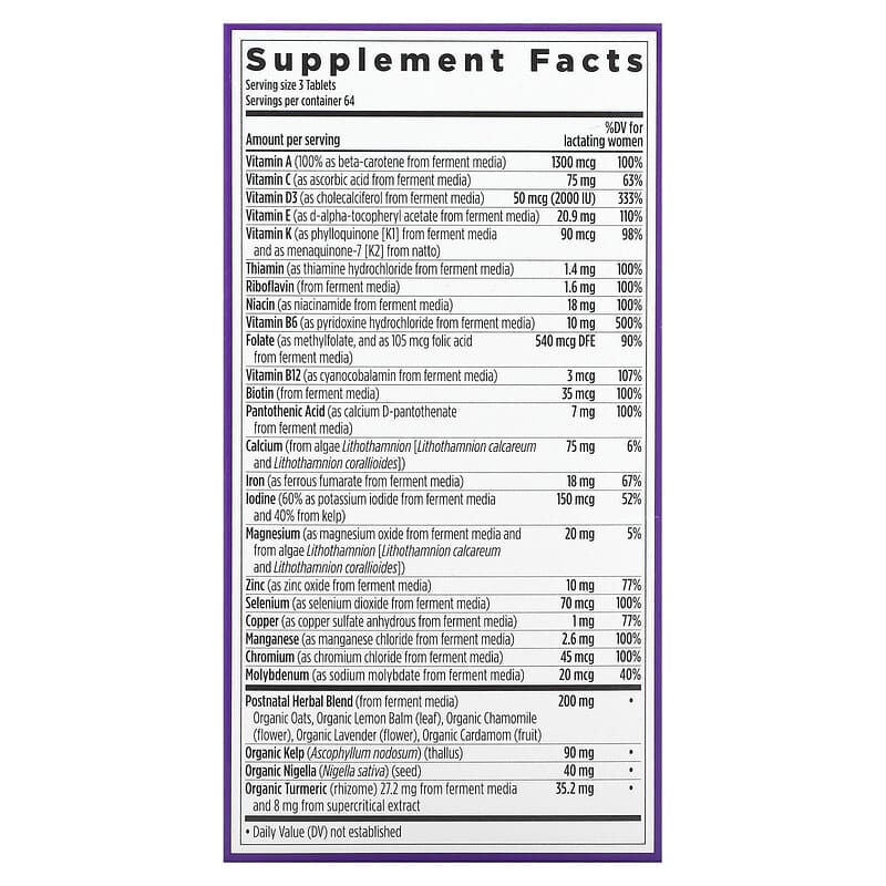 New Chapter Perfect Postnatal Whole-Food Multivitamin 192 Vegetarian Tablets 2 Thành phần vi chất của New Chapter Perfect Postnatal Whole-Food Multivitamin 192 Vegetarian Tablets 727783900586