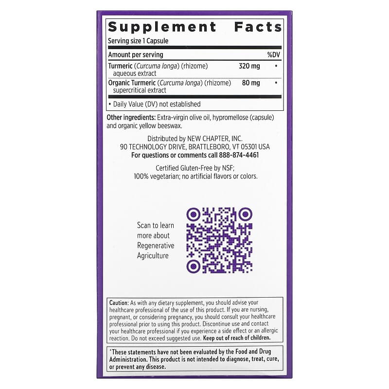 New Chapter Turmeric Force 120 Vegetarian Capsules 2 Thành phần vi chất của New Chapter Turmeric Force 120 Vegetarian Capsules 727783900456