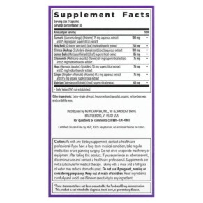 Thành phần vi chất của New Chapter Turmeric Force Nighttime 60 Vegetarian Capsules 727783901224