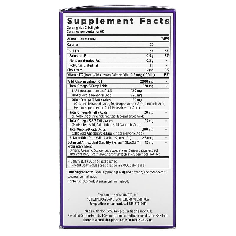 New Chapter Wholemega Fish Oil 120 Softgels 2 Thành phần vi chất của New Chapter Wholemega Fish Oil 120 Softgels 727783050038