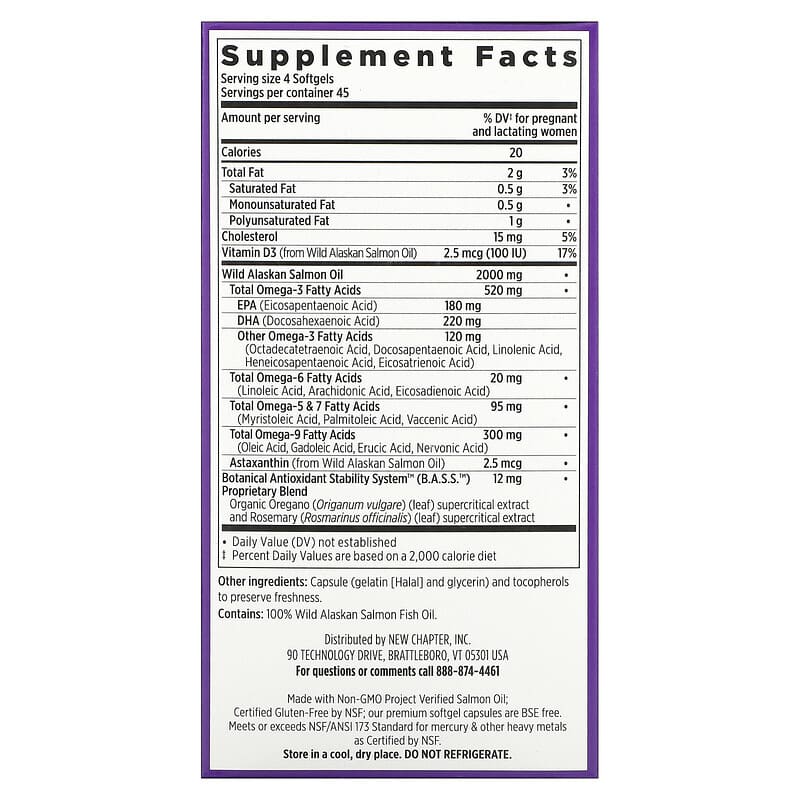 New Chapter Wholemega Fish Oil for Moms 180 Softgels 2 Thành phần vi chất của New Chapter Wholemega Fish Oil for Moms 180 Softgels 727783901958