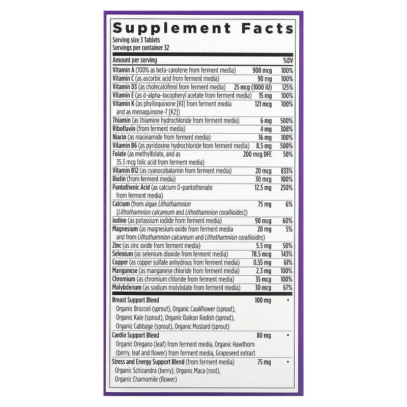 New Chapter Women's 40+ Advanced Multivitamin 96 Vegetarian Tablets 2 Thành phần vi chất của New Chapter Women's 40+ Advanced Multivitamin 96 Vegetarian Tablets 727783003119