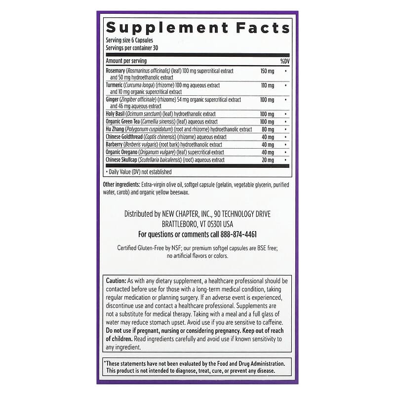 New Chapter Zyflamend 180 Mini Softgels 2 Thành phần vi chất của New Chapter Zyflamend 180 Mini Softgels 727783040565