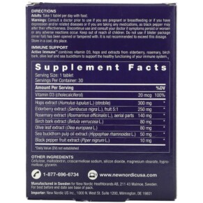 Thành phần vi chất của New Nordic US Inc Active Immune Immune Support 30 Tablets 741805000108