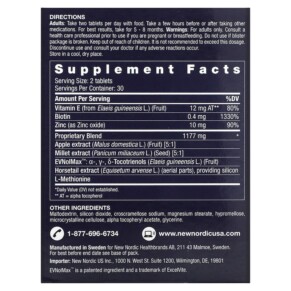 Thành phần vi chất của New Nordic US Inc Hair Gro 60 Tablets 741805747317