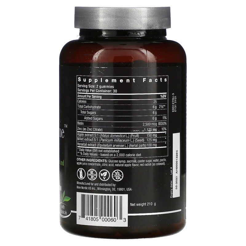 New Nordic US Inc Hair Volume Gummies with Apple Herbs & Biotin 60 Gummies 2 Thành phần vi chất của New Nordic US Inc Hair Volume Gummies with Apple Herbs & Biotin 60 Gummies 741805000603