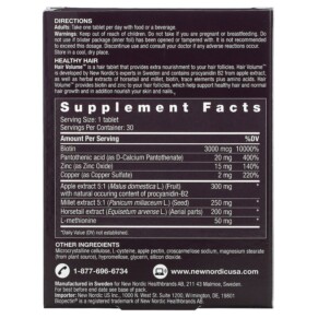 Thành phần vi chất của New Nordic US Inc Hair Volume with Botanicals 30 Tablets 741805747119