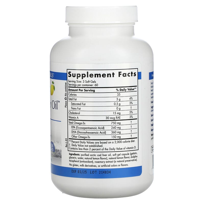 Nordic Naturals Arctic Cod Liver Oil Lemon 1.000 mg 180 Softgels 2 Thành phần vi chất của Nordic Naturals Arctic Cod Liver Oil Lemon 1.000 mg 180 Softgels 768990578847