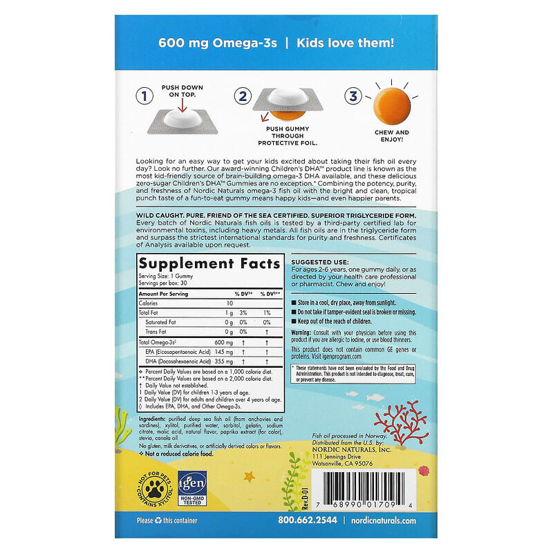 Nordic Naturals Children's DHA Gummies Ages 2-6 Tropical Punch 600 mg 30 Gummies 2 Thành phần vi chất của Nordic Naturals Children's DHA Gummies Ages 2-6 Tropical Punch 600 mg 30 Gummies 768990017094