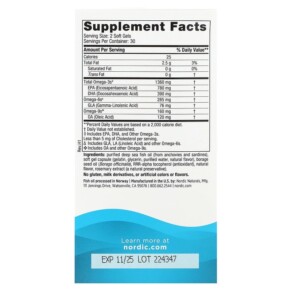 Thành phần vi chất của Nordic Naturals Complete Omega Xtra Lemon 1360 mg 60 Soft Gels 768990018015