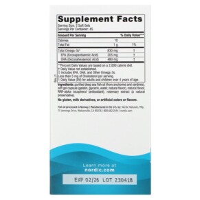 Thành phần vi chất của Nordic Naturals DHA Strawberry 90 Soft Gels 768990017438