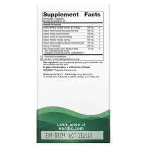 Thành phần vi chất của Nordic Naturals Immune Mushroom Complex 60 Capsules 768990015717