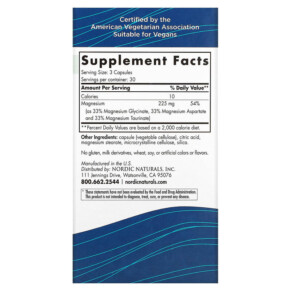 Thành phần vi chất của Nordic Naturals Magnesium Complex 90 Capsules 768990015335