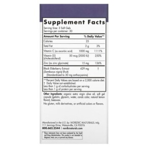 Thành phần vi chất của Nordic Naturals Nordic Immune Daily Defense 90 Soft Gels 768990015113