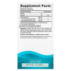 Thành phần vi chất của Nordic Naturals Omega-3 Lemon 345 mg 180 Soft Gels 768990037603