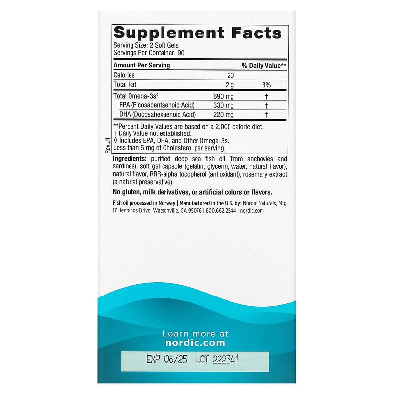 Nordic Naturals Omega-3 Lemon 345 mg 180 Soft Gels 2 Thành phần vi chất của Nordic Naturals Omega-3 Lemon 345 mg 180 Soft Gels 768990037603