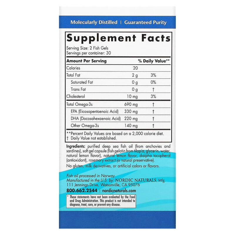 Nordic Naturals Omega-3 Lemon 345 mg 60 Fish Gelatin Soft Gels 2 Thành phần vi chất của Nordic Naturals Omega-3 Lemon 345 mg 60 Fish Gelatin Soft Gels 768990417603