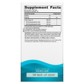 Thành phần vi chất của Nordic Naturals Omega-3 Lemon 345 mg 60 Soft Gels 768990017605