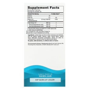 Thành phần vi chất của Nordic Naturals Omega-3D Lemon 345 mg 120 Soft Gels 768990027611