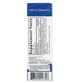 Thành phần vi chất của Nordic Naturals Plant-Based Vitamin D3 Liquid 1.000 IU 1 fl oz (30 ml) 768990016806
