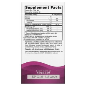 Thành phần vi chất của Nordic Naturals Postnatal Omega-3 Lemon 560 mg 60 Soft Gels 768990017582