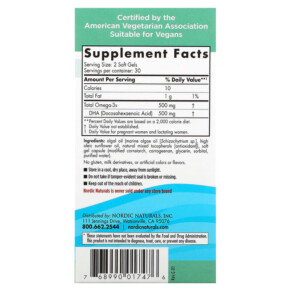 Thành phần vi chất của Nordic Naturals Prenatal DHA 250 mg 60 Soft Gels 768990017476