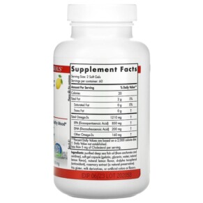 Thành phần vi chất của Nordic Naturals ProEPA Lemon 1.000 mg 120 Softgels 768990080609