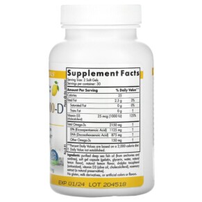 Thành phần vi chất của Nordic Naturals ProOmega 2000-D Lemon 1250 mg 60 Soft Gels 768990121340