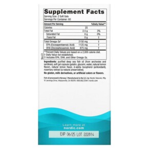 Thành phần vi chất của Nordic Naturals Ultimate Omega 2X Lemon 1.075 mg 120 Soft Gels 768990021527