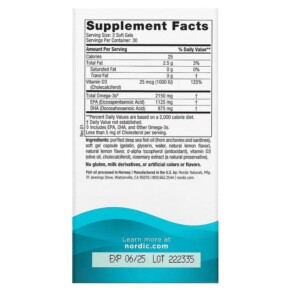 Thành phần vi chất của Nordic Naturals Ultimate Omega 2X with Vitamin D3 Lemon 60 Softgels 768990021558