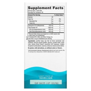 Thành phần vi chất của Nordic Naturals Ultimate Omega + CoQ10 Lemon 640 mg 120 Soft Gels 768990018923