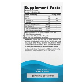 Thành phần vi chất của Nordic Naturals Ultimate Omega + CoQ10 Lemon 640 mg 60 Soft Gels 768990018909