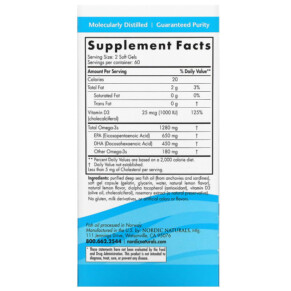 Thành phần vi chất của Nordic Naturals Ultimate Omega-D3 Lemon 640 mg 120 Soft Gels 768990027949