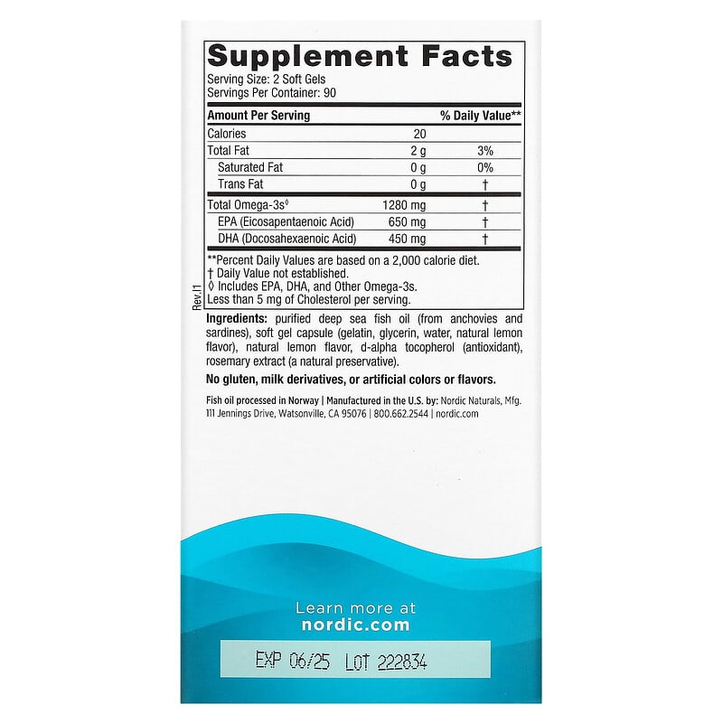 Nordic Naturals Ultimate Omega Lemon 640 mg 180 Soft Gels 2 Thành phần vi chất của Nordic Naturals Ultimate Omega Lemon 640 mg 180 Soft Gels 768990037900