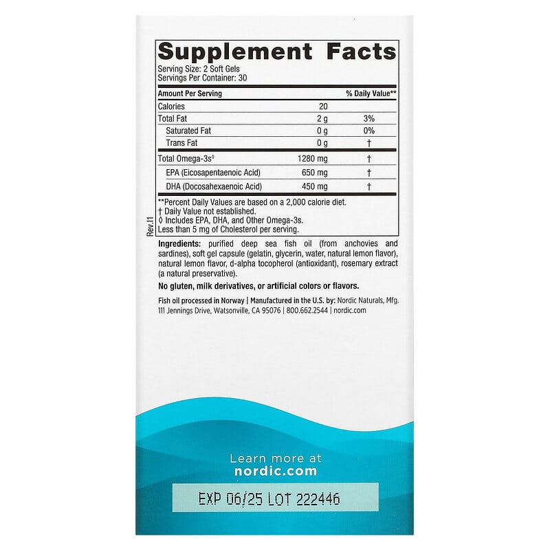 Nordic Naturals Ultimate Omega Lemon 640 mg 60 Soft Gels 2 Thành phần vi chất của Nordic Naturals Ultimate Omega Lemon 640 mg 60 Soft Gels 768990017902