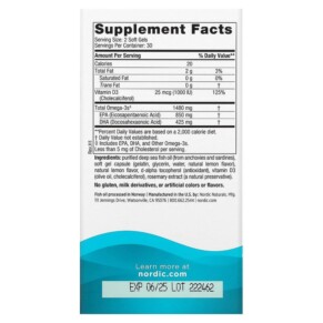 Thành phần vi chất của Nordic Naturals Ultimate Omega Xtra Lemon 740 mg 60 Soft Gels 768990017995