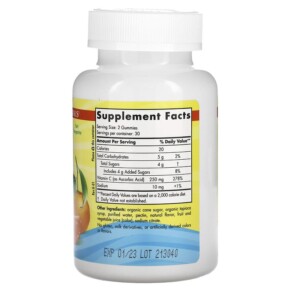 Thành phần vi chất của Nordic Naturals Vitamin C Gummies Ages 4+ Tart Tangerine 125 mg 60 Gummies 768990301605