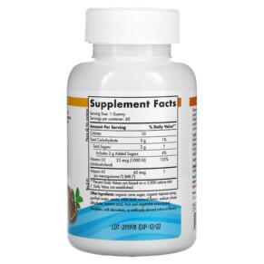 Thành phần vi chất của Nordic Naturals Vitamin D3 + K2 Gummies Pomegranate 60 Gummies 768990311604