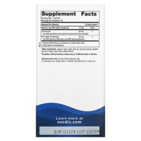 Thành phần vi chất của Nordic Naturals Vitamin E Complex 30 Soft Gels 768990015328