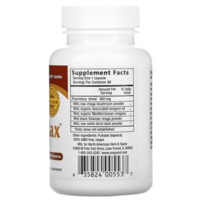 Thành phần vi chất của North American Herb & Spice Co. Raw ChagaMax 90 Vegi Caps 635824005537