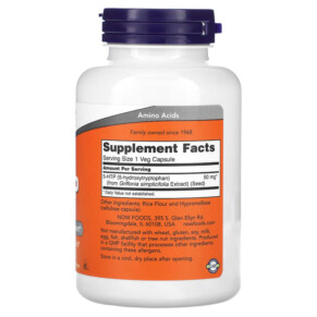 Thành phần vi chất của NOW Foods 5-HTP 50 mg 180 Veg Capsules 733739001016